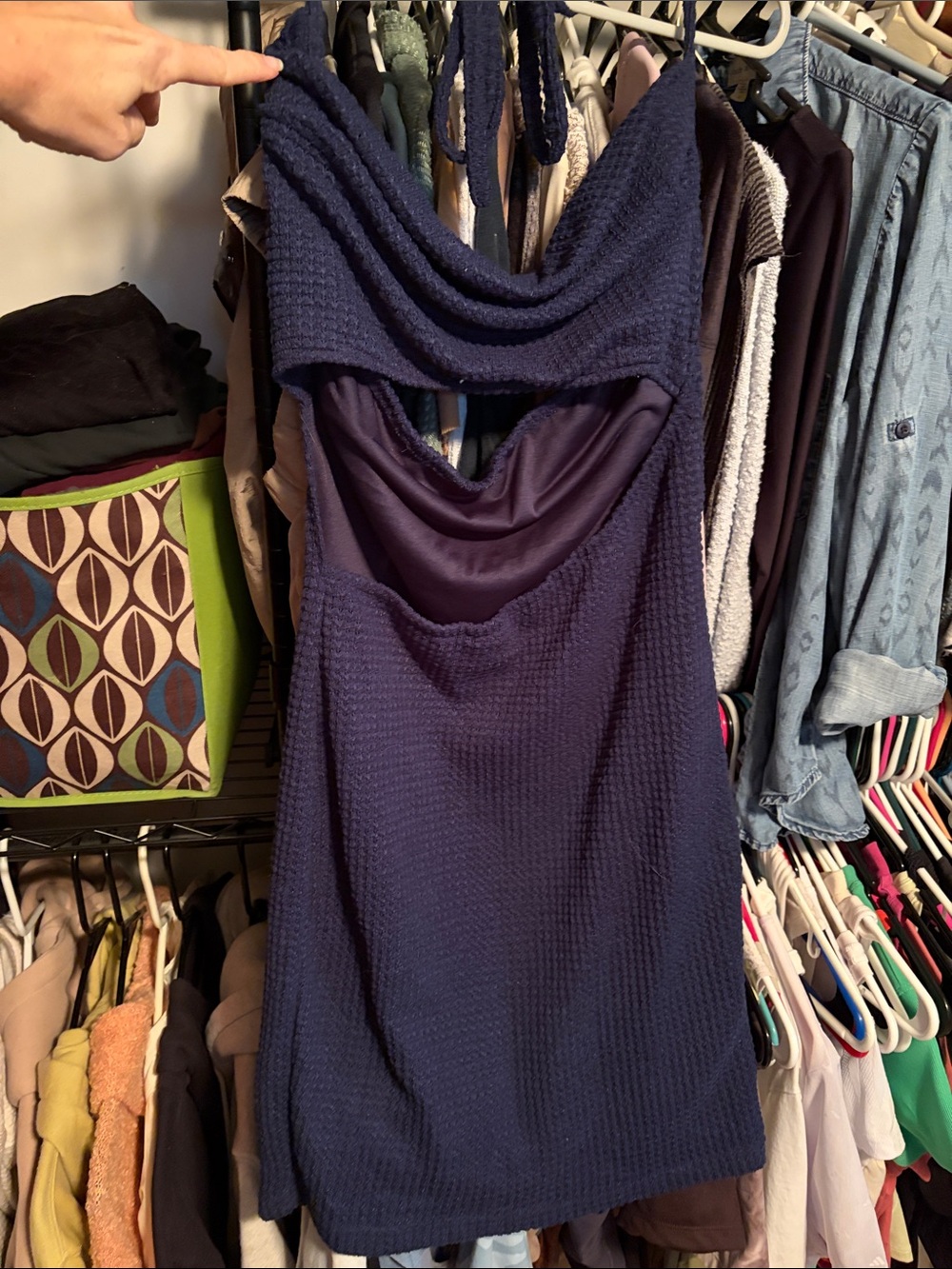 Navy Textured Cowl Neck Women's Dress